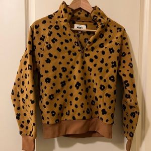 Madewell MWL Betterfleece Half-Zip Sweatshirt in Cheetah Print